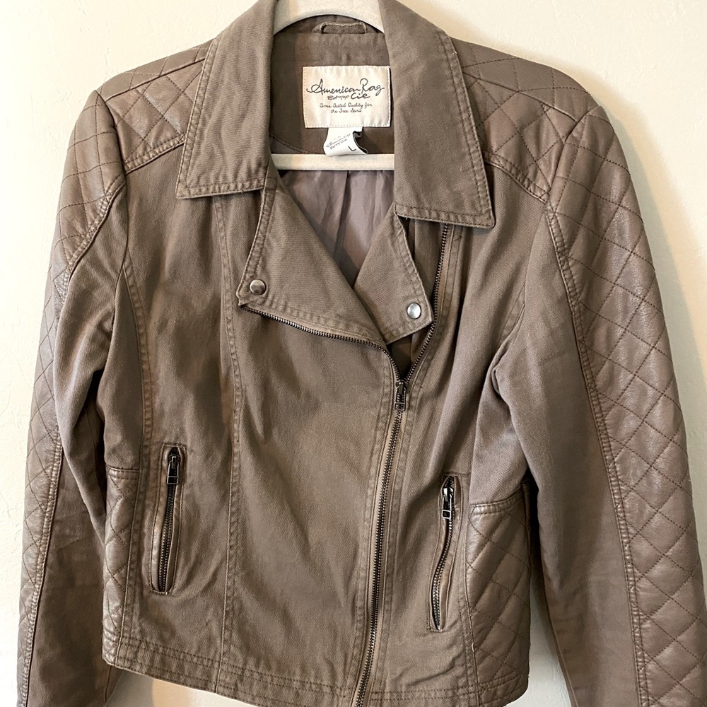 American Rag Brown Quilted Faux Leather Moto Jacket | Size L | Biker